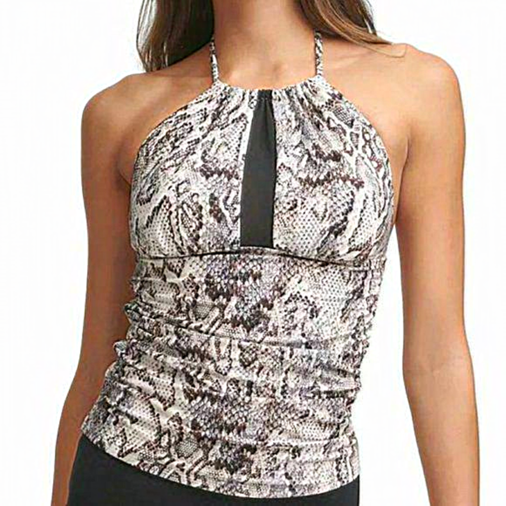 Calvin Klein Rattlesnake Halter Tankini Swim Top Dark‎ Chocolate XXL